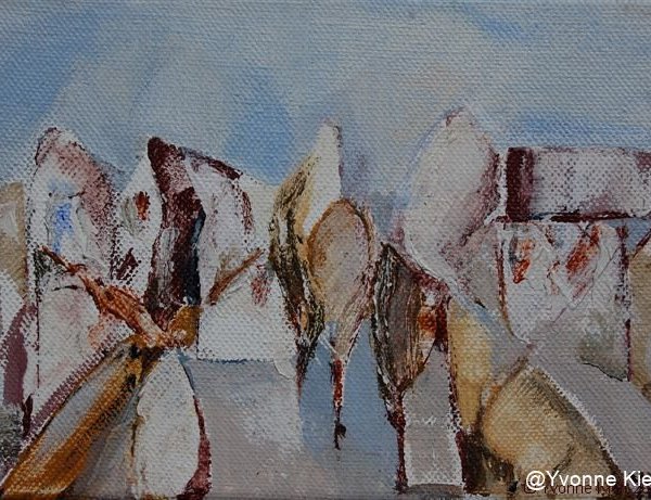 Landschappelijk; Het Dorp acryl op doek 13x10cm. ●Yvonne Kieft 2009