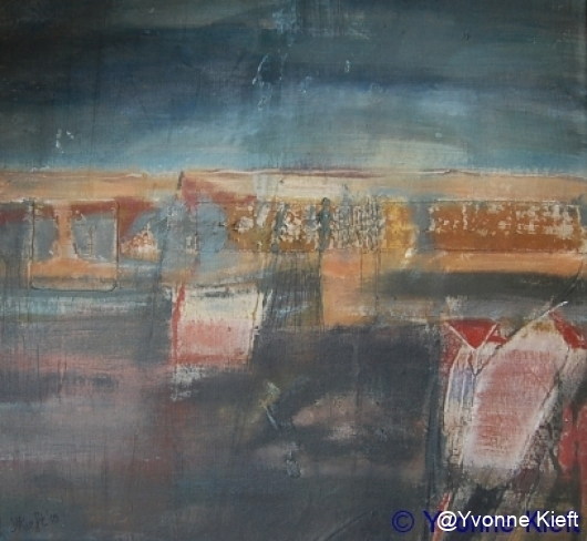 Nes ad Amstel I 65x60, acryl op zeildoek 2010 Y. Kieft