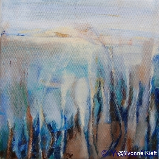 ●Landschap I 2011, olieverf op doek 20x20x3 Yvonne Kieft