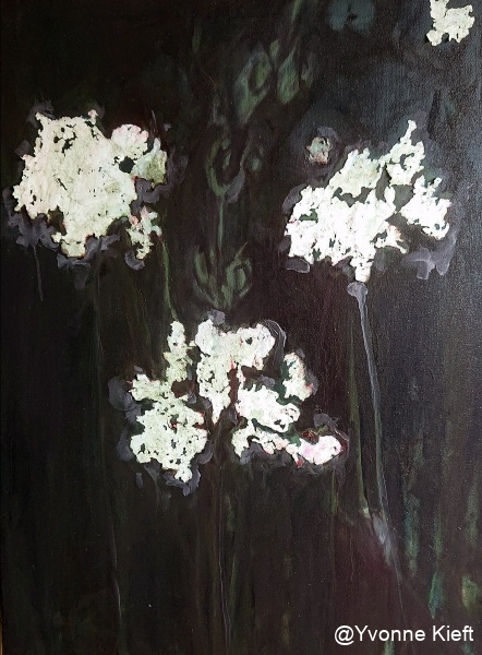 "Traces from the garden", 60x80cm. olieverf mixed-media 2022