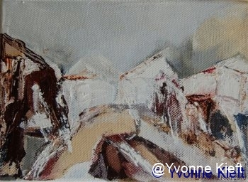 Landschappelijk; Het Dorpsplein; acryl 13x10 cm. 2009