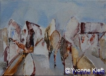 ●Landschappelijk; Het Dorp, acryl 13x10cm. ●Yvonne Kieft 2009