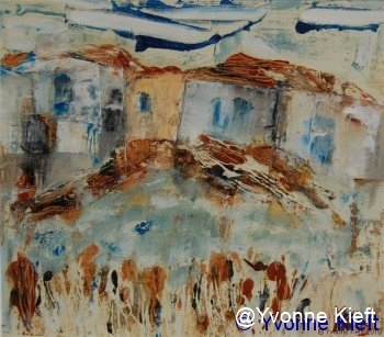 ●Dorp I olieverf gem. techn. papier 18x15 cm. ●Yvonne Keft 2009