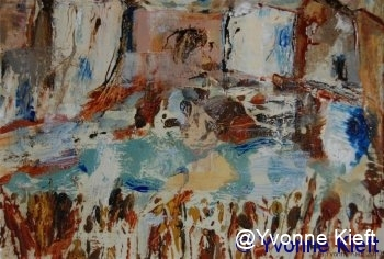 ●Dorp II olieverf gem. techn. papier 19x15cm. ●Yvonne Kieft 2009