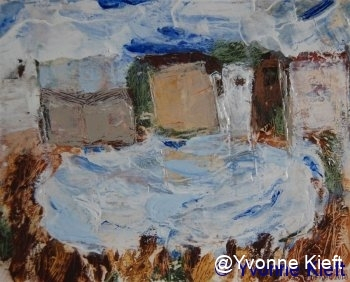 Dorp III olieverf gem. techn. papier 20x11cm. 2009