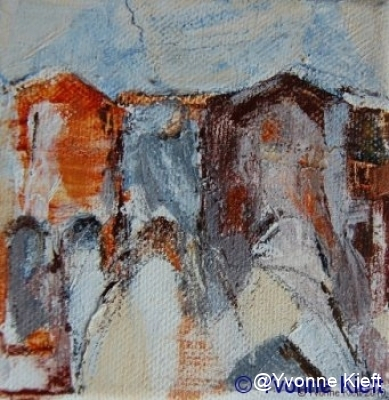 ●Landschappelijk II Dorp II, acryl 10x10 cm. ●Yvonne Kieft 2009