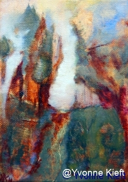 Landschap III 2011; de open plek, olieverf op doek 18x13 Yvonne Kieft