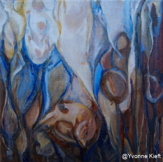 Landschap met  vogel, olieverf op doek 30x30 Yvonne Kieft 2012