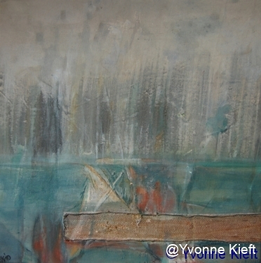 Nes ad Amstel II 55x55 acryl op oud zeildoek 2010 Y. Kieft