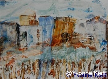 ●Dorp V olieverf gem. techn. papier 24x17cm. ●Yvonne Kieft