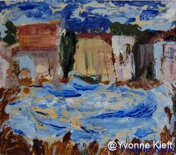 ●Dorp IV olieverf gem. techn. papier 18x15cm. ●Yvonne Kieft 2009