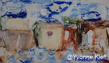 Dorp VI, olieverf gem. techn. papier 20x11cm. 2009